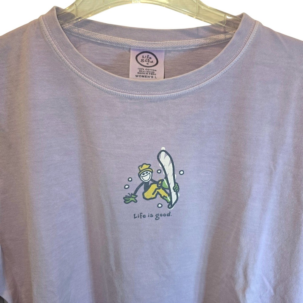 VTG Life is Good Long Sleeve Tee Womens Sz Large Lavender Purple Snowboard - Picture 8 of 11